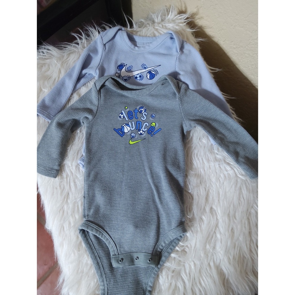 Nike Baby Boys Thermal Waffle Knit Long Sleeve Bodysuits 2 Pack Grey Blue Sport